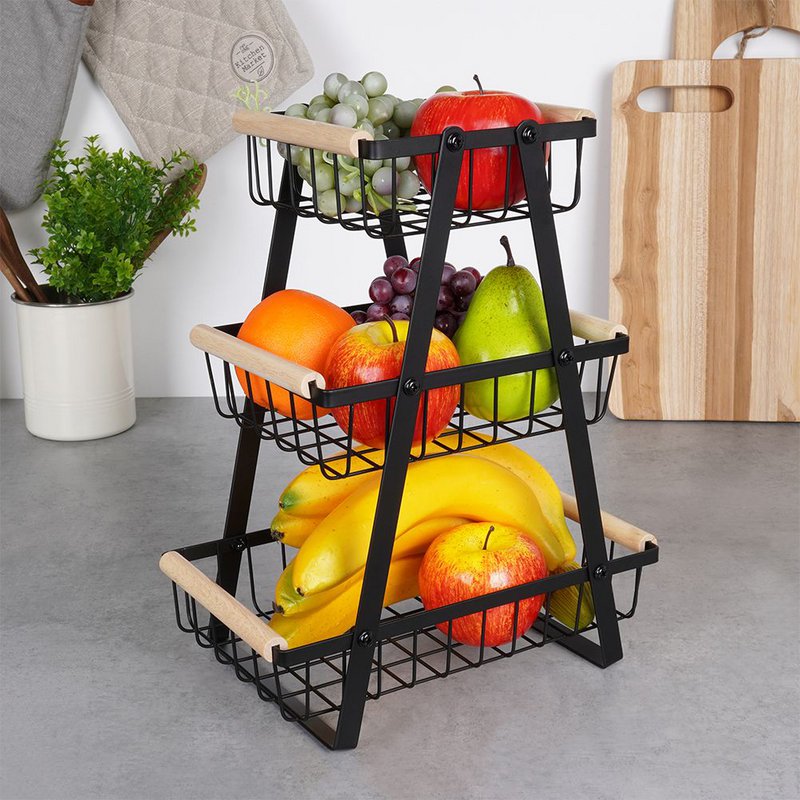 Fruit Basket Metal Black 3-Level