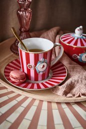 Mug Large Love Birds Medallion Stripes Red-Pink 250ml