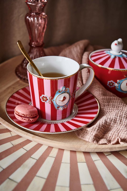 Mug Large Love Birds Medallion Stripes Red-Pink 250ml