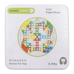 Flight Chess board game, colorful grid pattern, round portable travel game, educational toy.