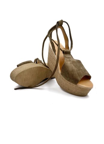 Grijze dames leren platformschoenen met veters van echt leer, platformsandalen met hak voor dames, Griekse leren sandalen, platformhakken