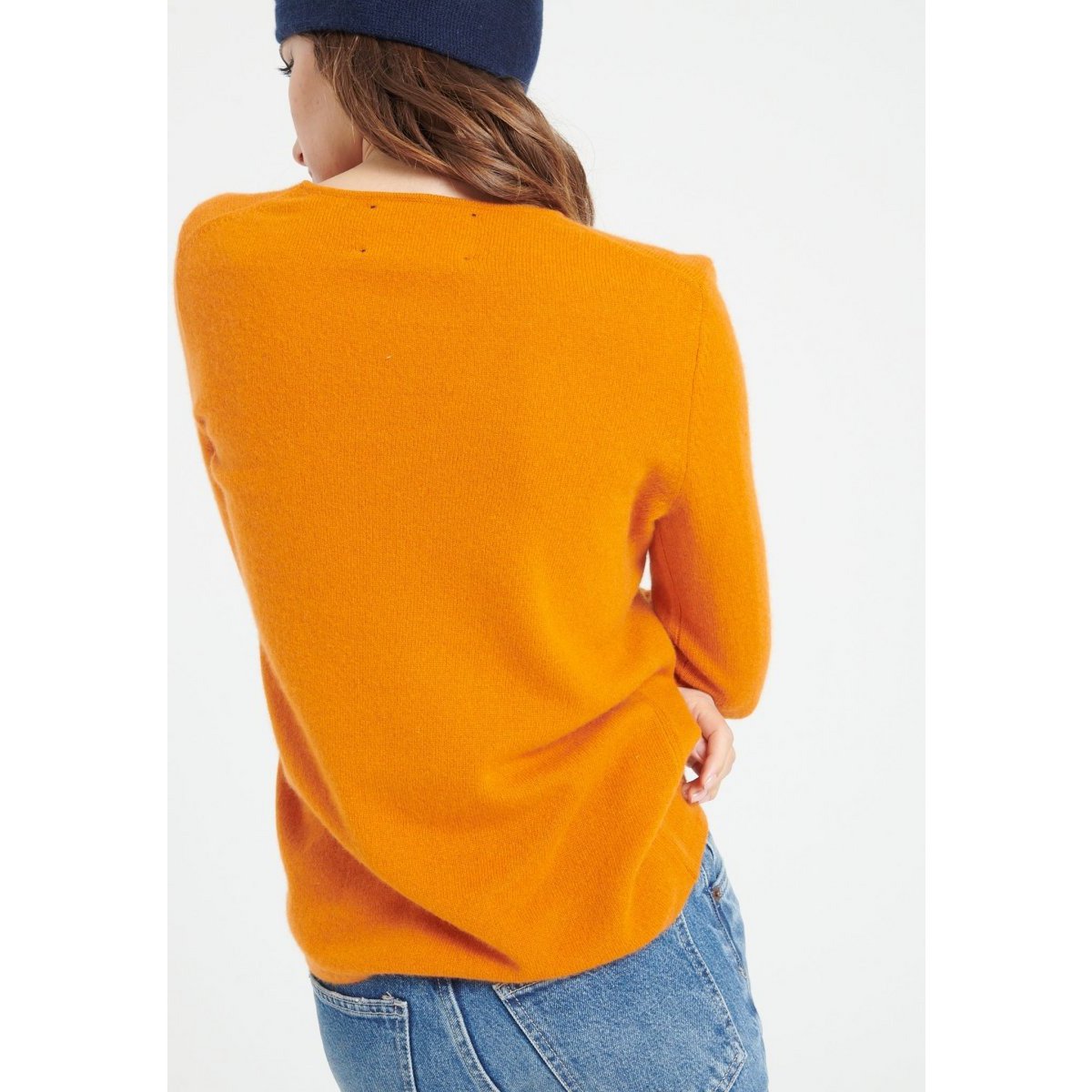 LILLY 2 Maglia scollo a V in cashmere arancione zucca