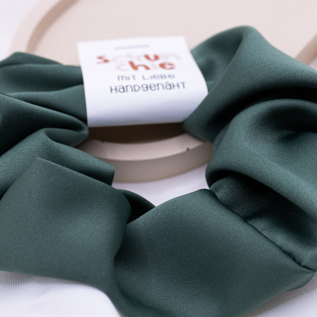 Scrunchie bandeau vert satiné vert foncé - attache cheveux cousu main brillant