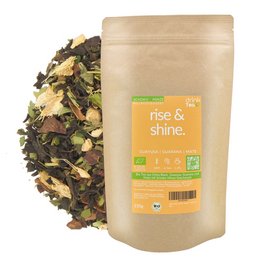 Organic morning tea with a blend of green tea, rose petals, and natural flavors for an uplifting and refreshing start to the day.