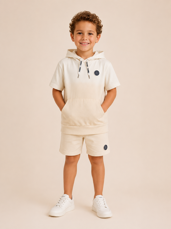 Funkle Boys hættetrøje – Farvegradient off-white til beige