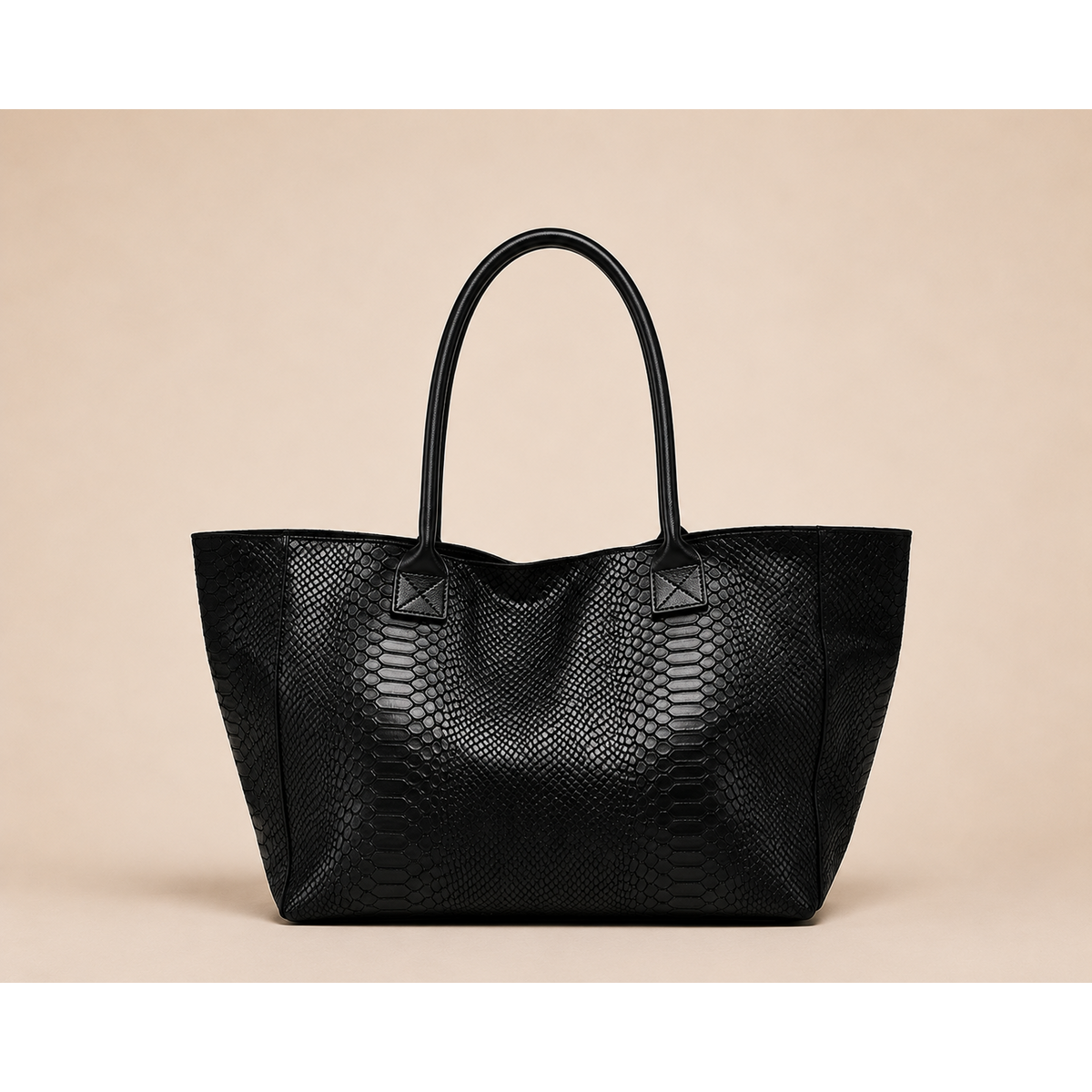 LOLA – Italian python-embossed leather bag – Black