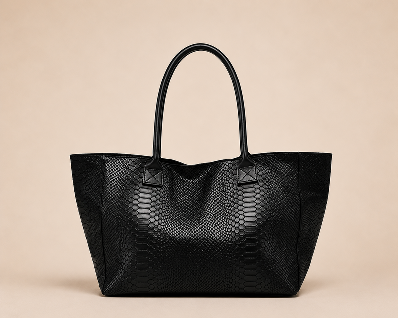LOLA – Italiensk python-præget lædertaske – Sort