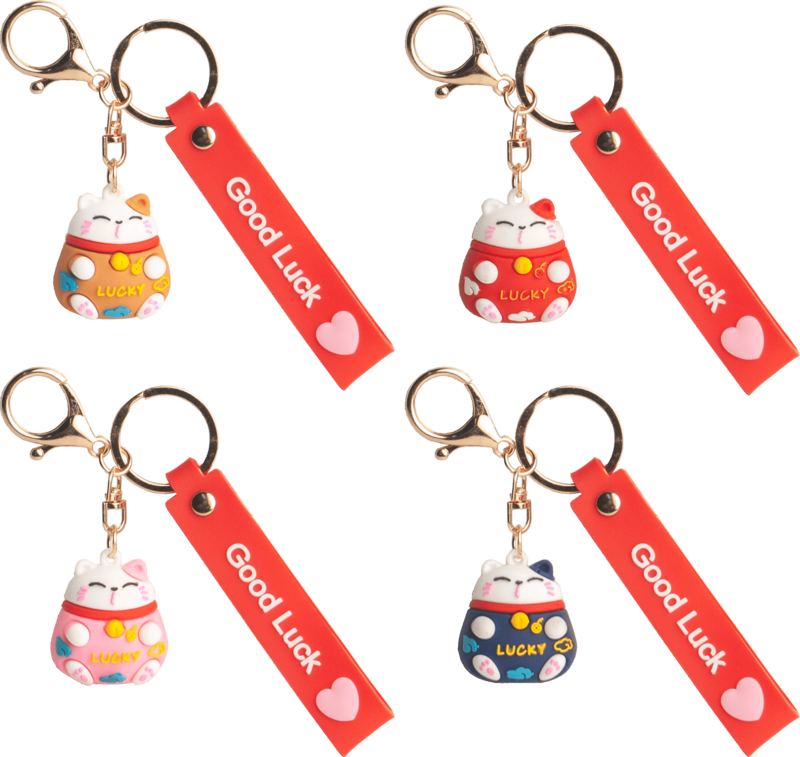 Edo Sleutelhanger Lucky Cat, 3x2,5cm, soft plastic, mix 12pcs