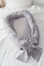 Leinen-Babynest mit Schleife (7 Farben)