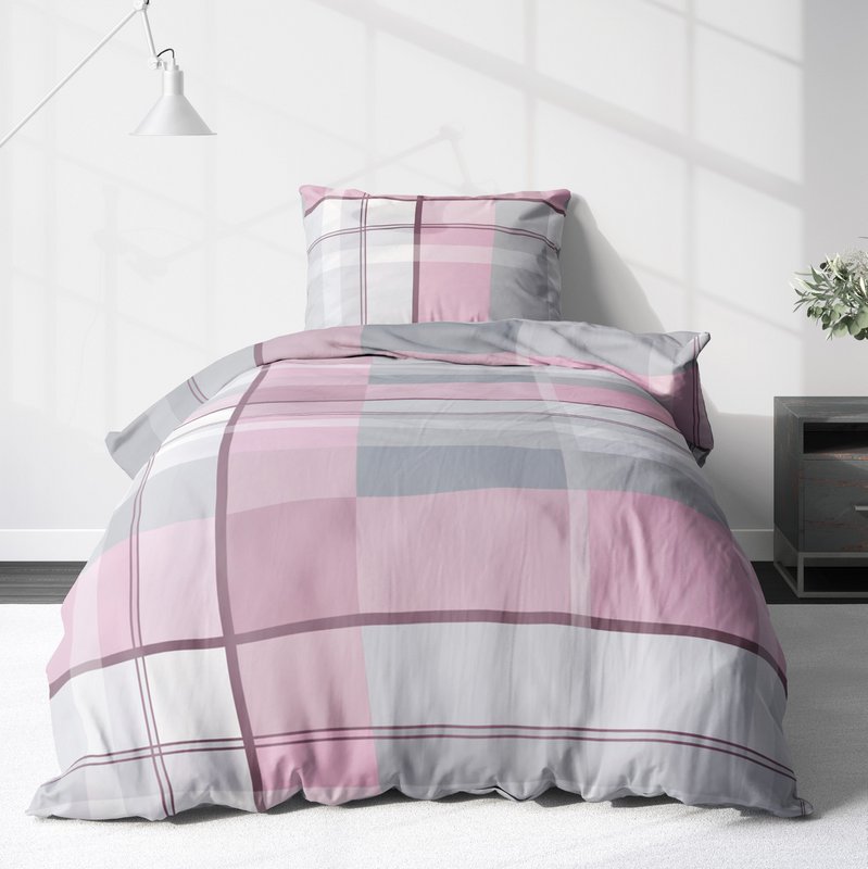 Beaver bed linen set 135x200cm checked in pink gray