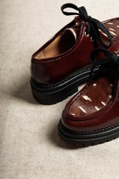 ODDA CASTAGNA BRUIN – Leren dikke loafers met Bambi-haardetail