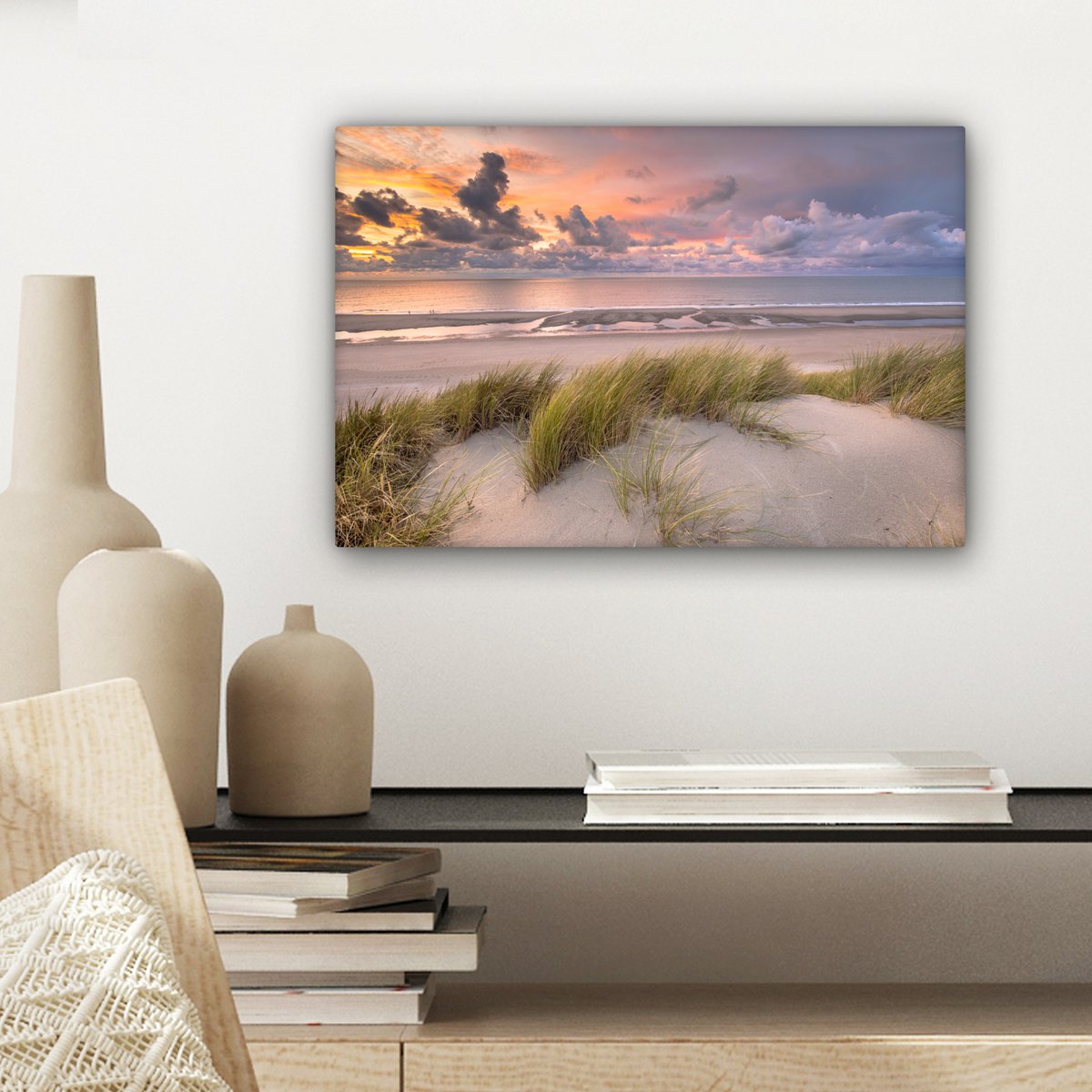 Pintura de lona - Decoración de pared - Sunset - Dune - Playa - Plantas - Mar