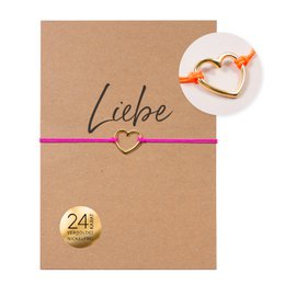 Bracciale su cartoncino - cuore d'oro - amore - pendente placcato oro 24K - macramè - cartoncino riciclato DIN A6