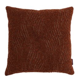 A square, brown cushion with a textured, woven pattern. The cushion has a solid, dark brown color and appears to be made of a soft, plush material.