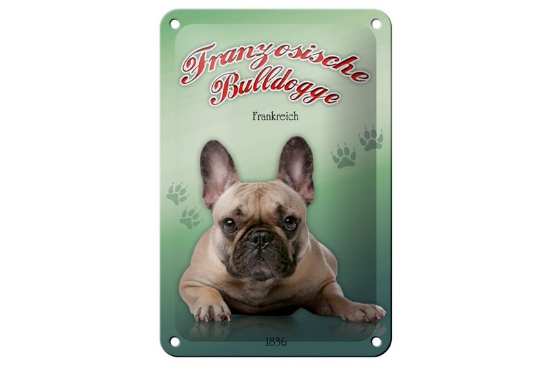 Tin Sign Dog 12x18cm French Bulldog Decoration