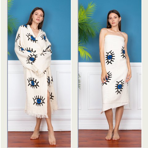 Evil Eye Bathrobe and Turkish Towel Set