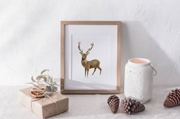 Deer and birds poster, botanical Christmas poster, deer poster, Christmas print, reindeer Christmas decor, Christmas poster