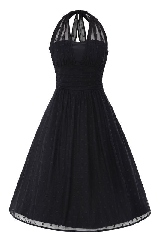 EU STOCK Dorothea Black Polka Dot Mesh Halter Dress