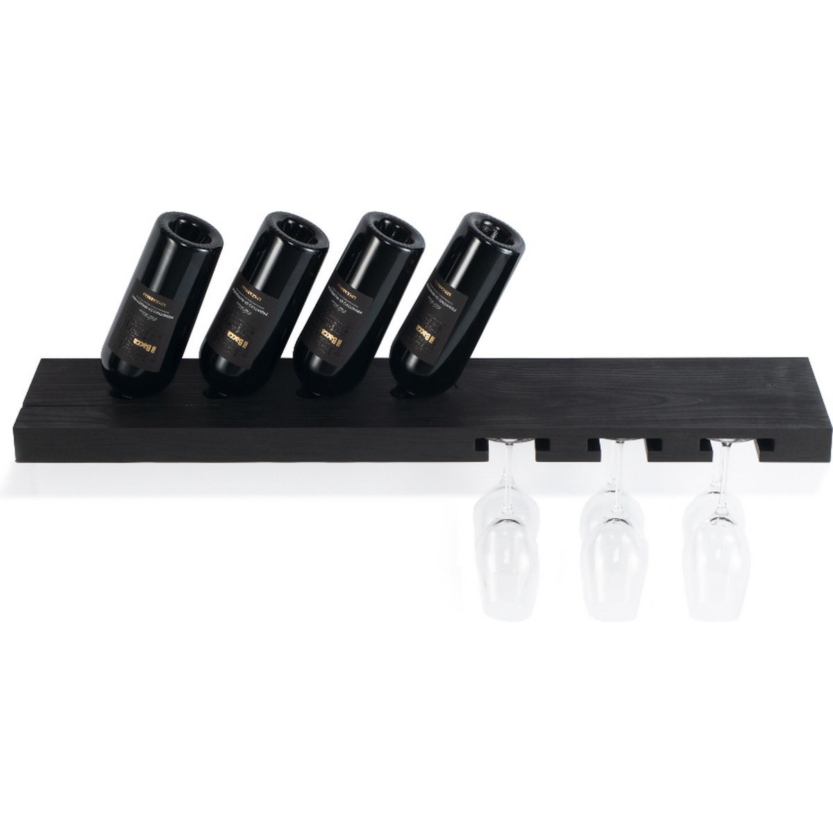 Tu Las™ Weinflaschenhalter aus Holz inklusive Weingläser und Sektglashalter – 94 x 22 x 4 cm – Schwebender Weinflaschenhalter – Wandhalterung – Eschenholz