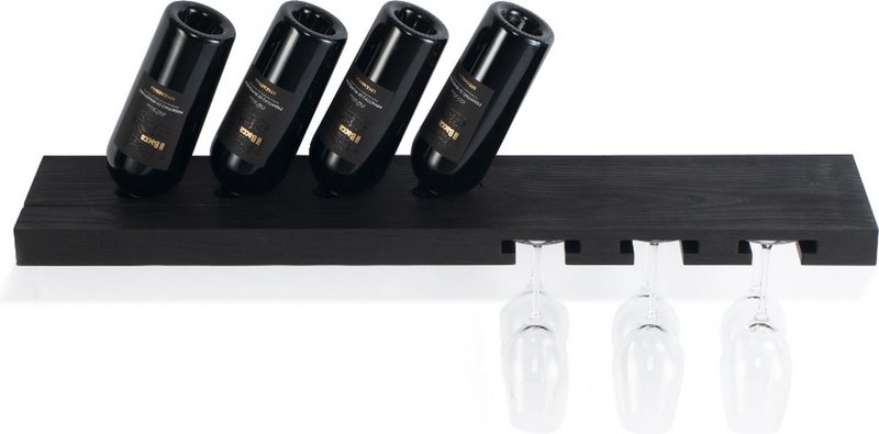 Tu Las™ vinflaskeholder i træ inklusive vinglas og champagneglasholder - 94 x 22 x 4 cm - Flydende vinflaskeholder - Vægbeslag - Asketræ