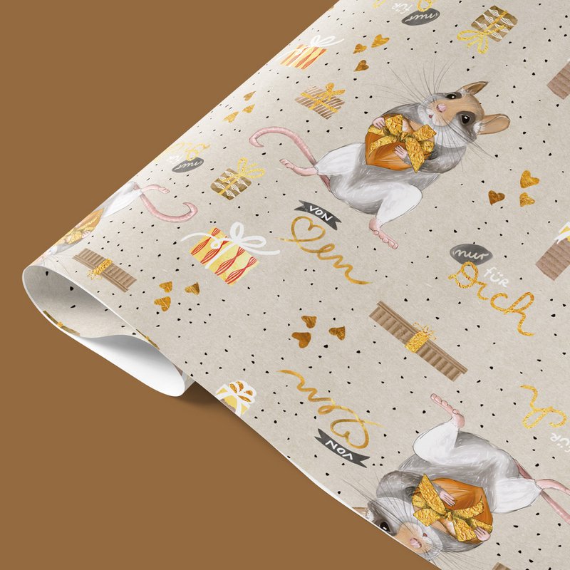 Geschenkpapier Maus – Nur für dich, von Herzen (3er-Set)