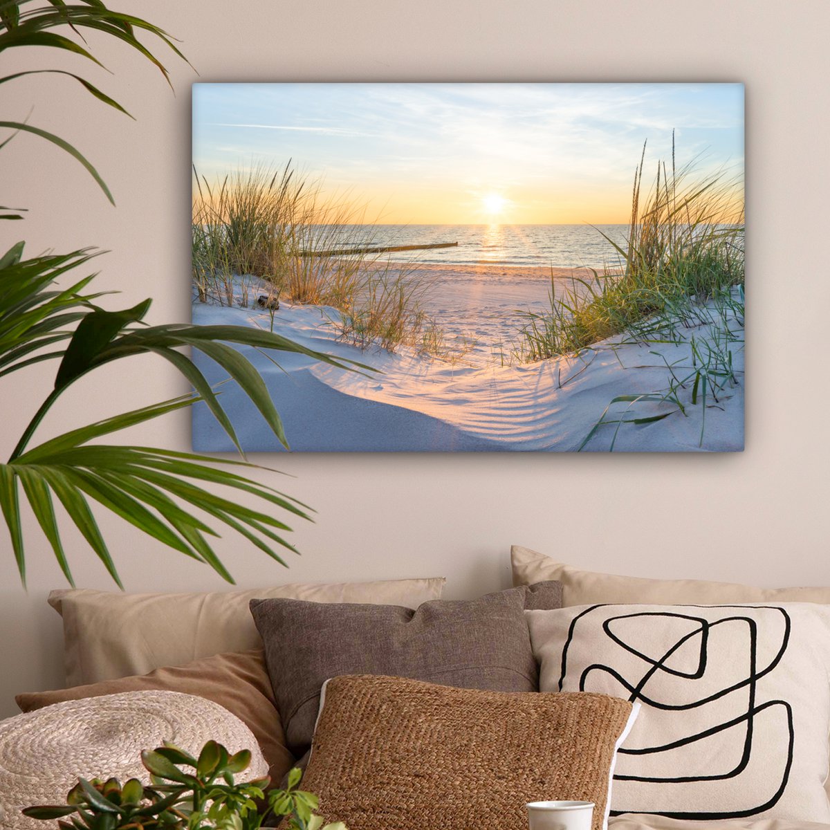 Pintura de lienzo - Decoración de pared - Playa - Sol - Dune - hierba - arena - horizonte