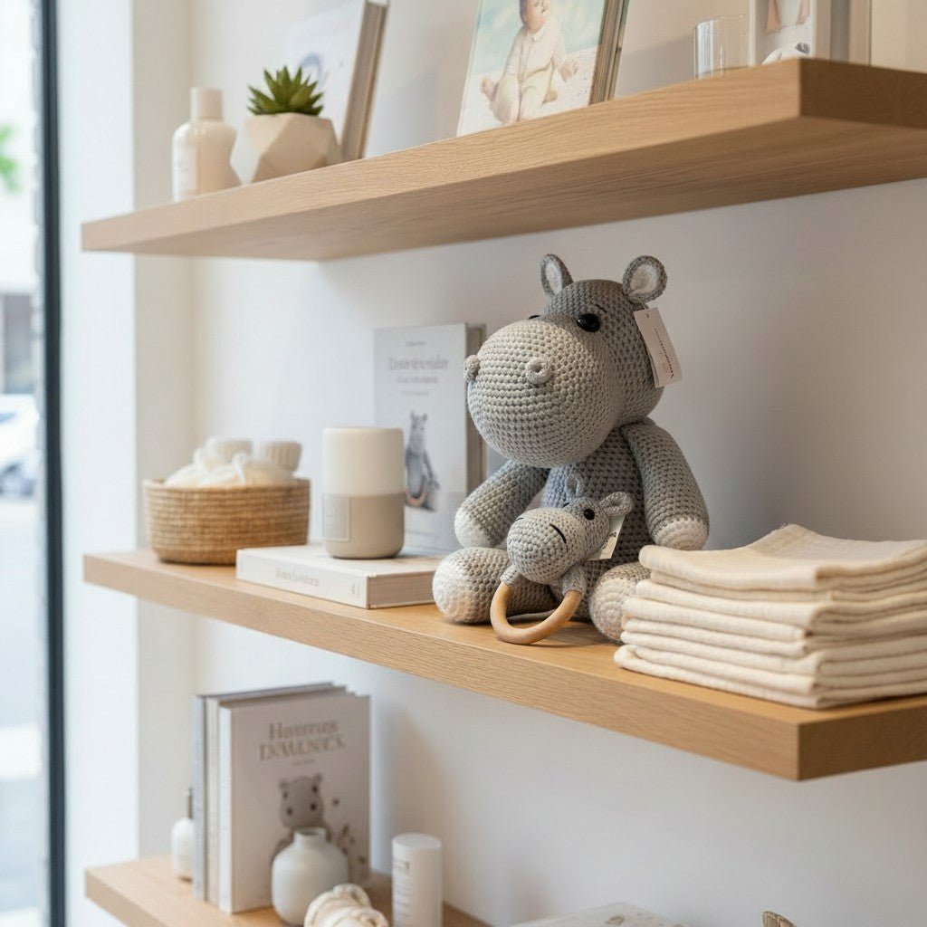 Nuvinokids® Handmade Hippo Cuddly Toy and Teething Set made of 100% Cotton