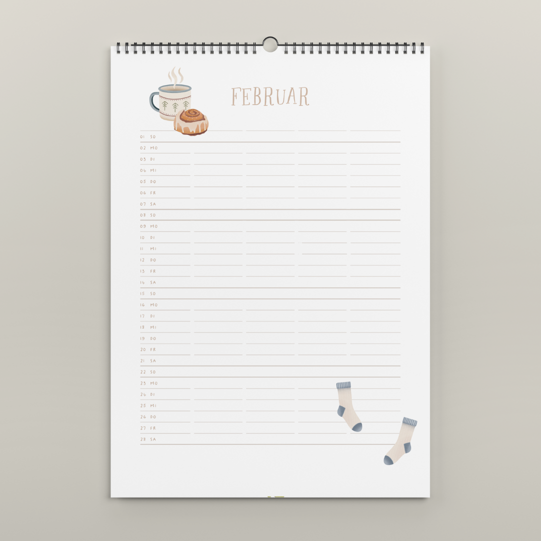Family calendar 2026 A3 Tilda&Theo - cozy motifs illustrated calendar with 5 columns
