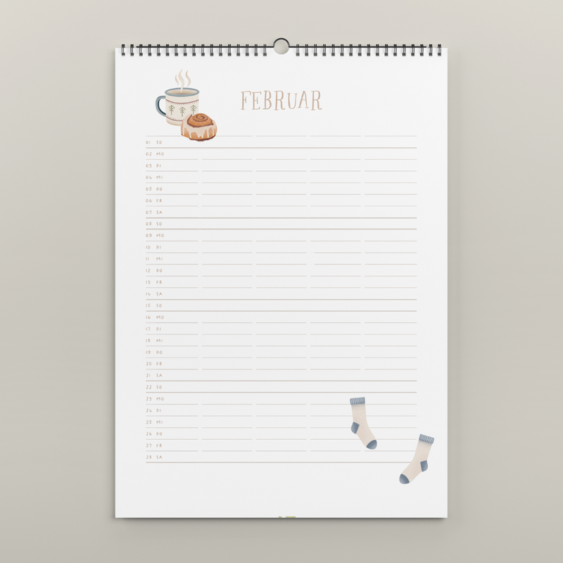 Family calendar 2026 A3 Tilda&Theo - cozy motifs illustrated calendar with 5 columns
