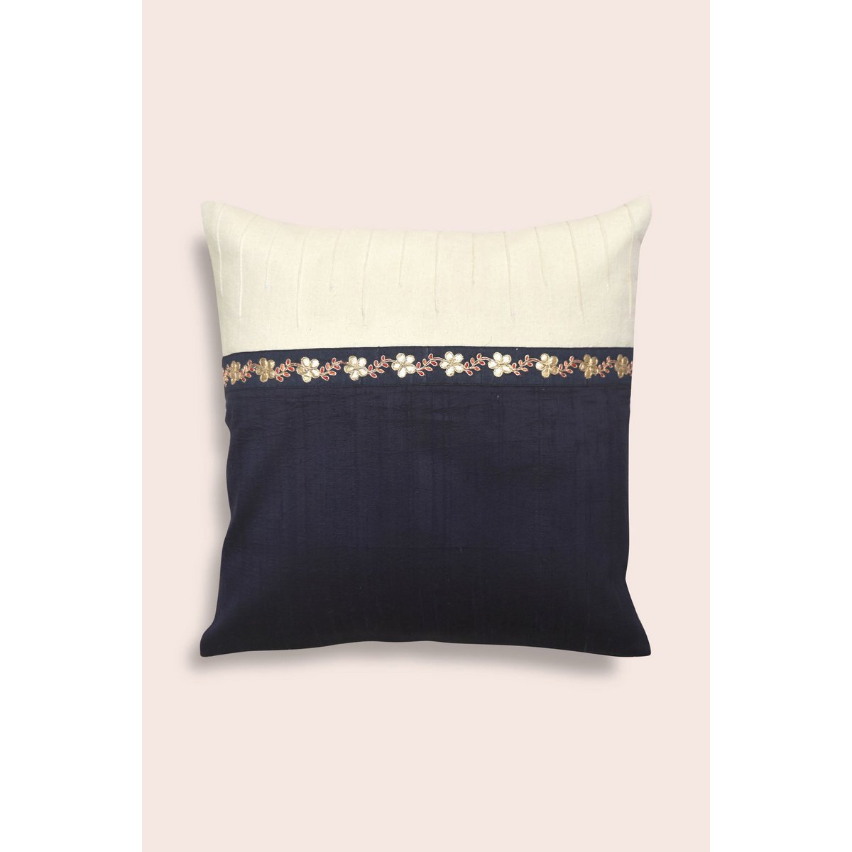 Handwoven Dupion Silk Cushion Cover Dabka Border - Two-Tone