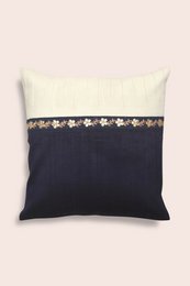 Handwoven Dupion Silk Cushion Cover Dabka Border - Two-Tone