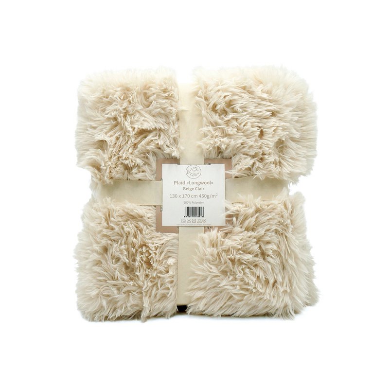Langluvet imiteret pelskast 130x170cm 450g/m² - Lys beige Longwool