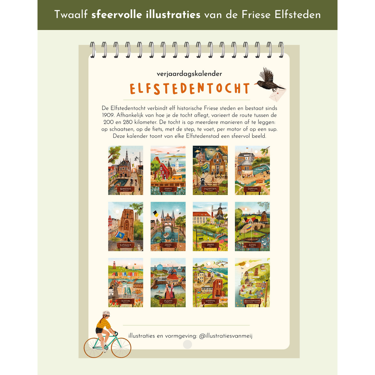 Calendrier d'anniversaire Elfstedentocht | Onze villes frisonnes | Tour à vélo des onze villes