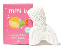 "White mermaid tail bath bomb, fizzy bath toy with textured scales and fin details"