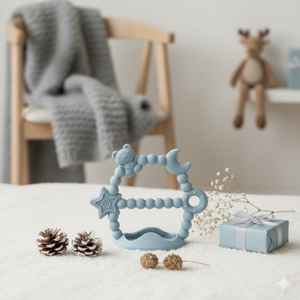 Anneau de dentition en silicone souple GALAXY | BLEU BÉBÉ