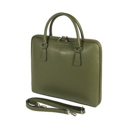 RB1019E | Unisex zakenaktentas van echt leer, gemaakt in Italië, met afneembare schouderband. Opzetstukken met glanzende nikkelen metalen karabijnhaken - Groene kleur - Afmetingen: 37 x 29 x 6,5 cm