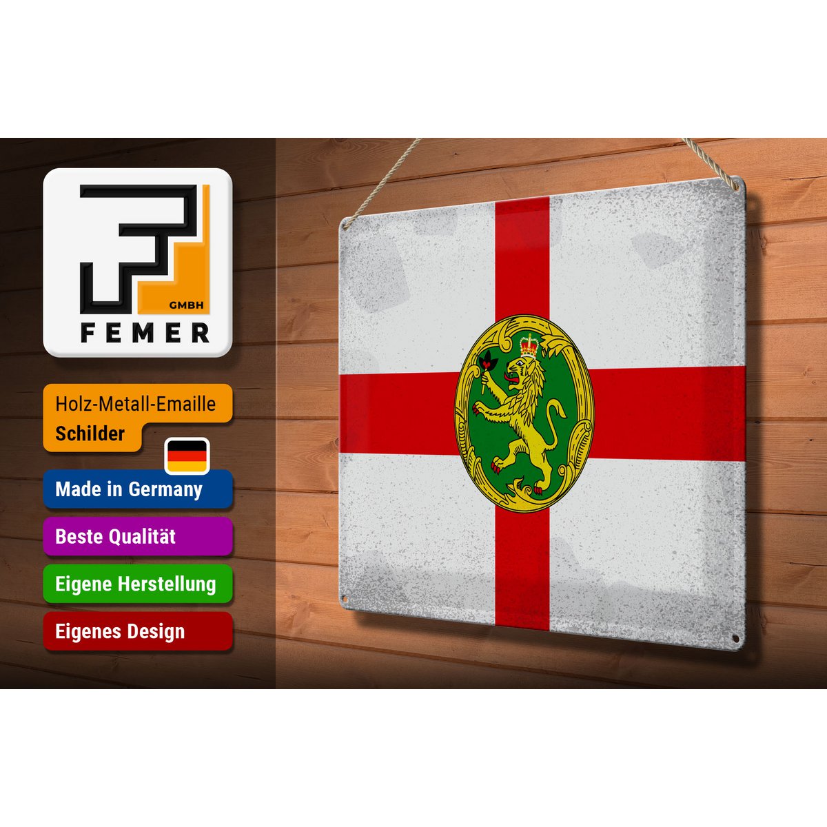 Tin Sign Flag Alderney 40x30cm Flag Alderney Vintage