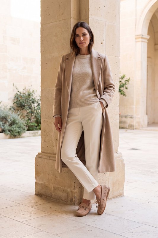 BINITA BEIGE – Wildleder-Mokassins im Kiowa-Stil mit Fransendetail