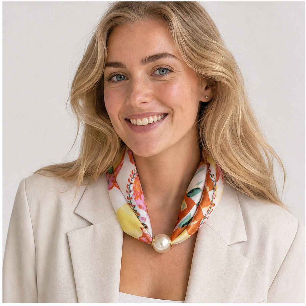 HS Pearl Scarf Satin Print Flowers - Multiple Prints