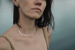 Sterling silver choker Wave with white Baltic amber