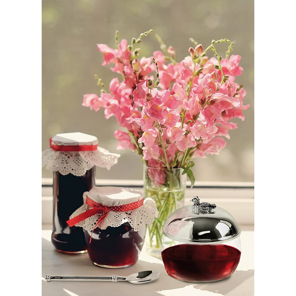 EDZARD jam jar duck with spoon, noble silver-plated, height 10 cm, diameter 10 cm