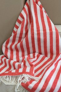 Wool blanket / cuddly blanket Stripes Tomato Red / Off White