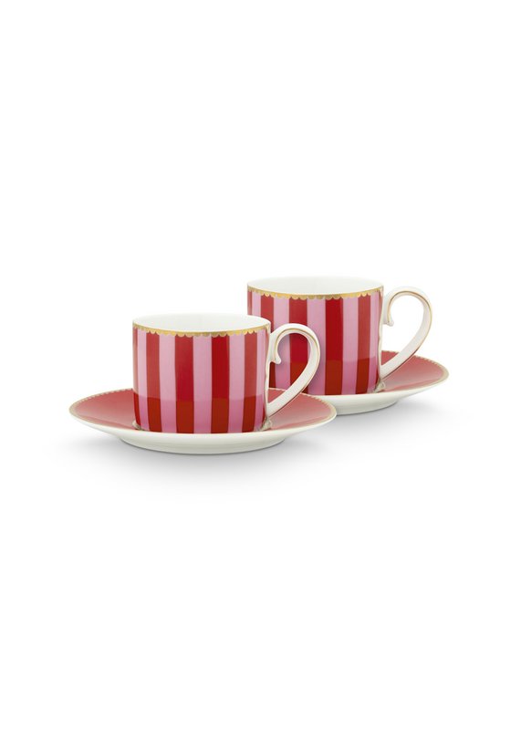 PIP - Æske med 4 par kaffekop Love Birds - Rød/Pink - 125ml %23