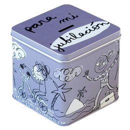 Metal møntboks "para mi jubilación" violet