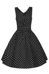 Stock UE May V-Neck 50-tych sukienki w stylu Black Polka Dot