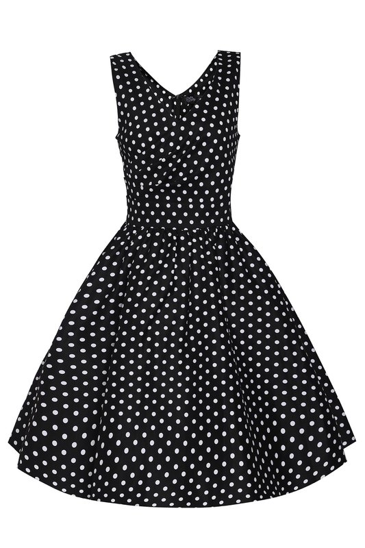 Stock UE May V-Neck 50-tych sukienki w stylu Black Polka Dot