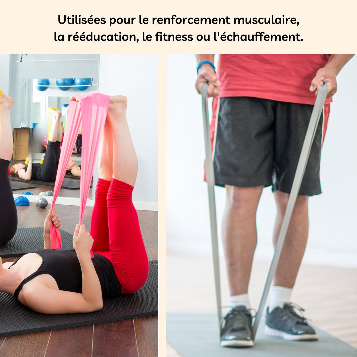 Set of 2 Elastic Bands - Quality Pilates Bands - 2 Resistances: Medium and Extra Strong - All Types of Exercises
