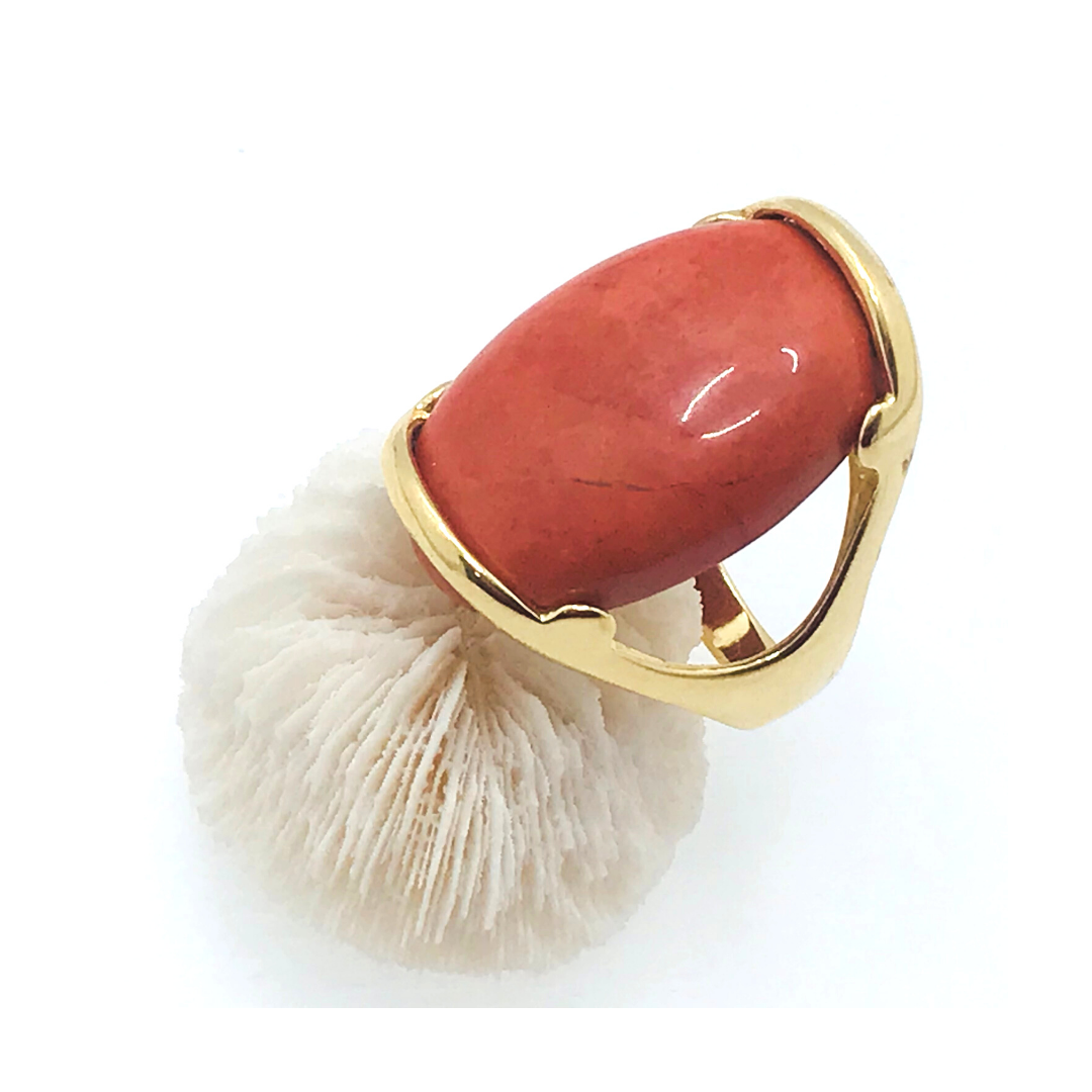 Anello con gemma ovale medio - Howlite rosa
