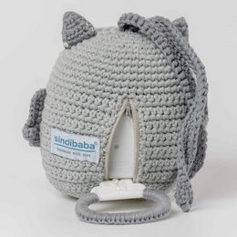 Crocheted music box owl LUNA in grey
