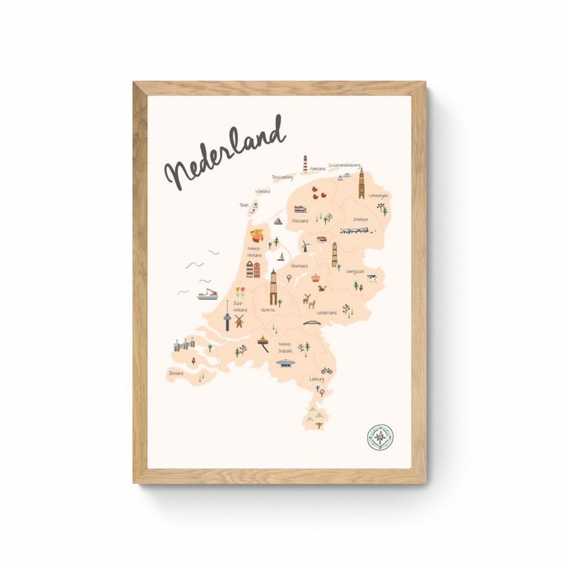 Netherlands - Children's Room Map Poster - Beige